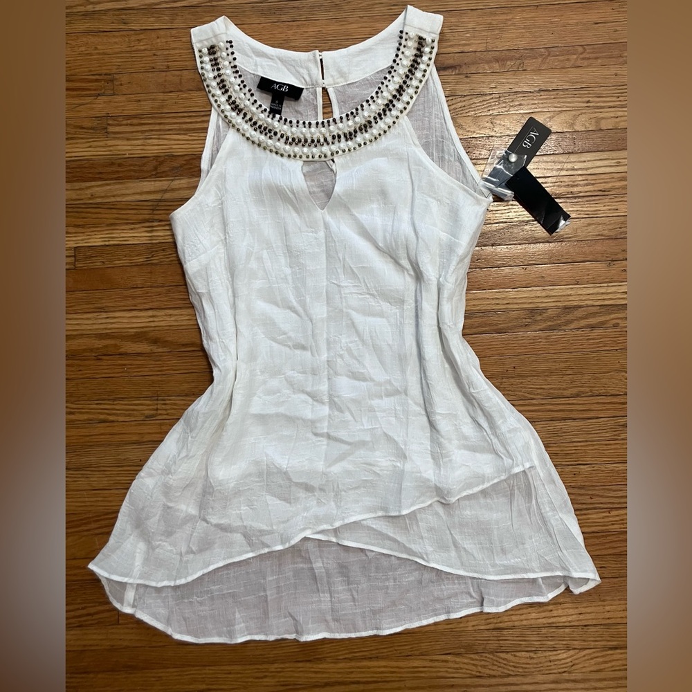 NWT Y2K Vintage Boho linen tank top with beaded neckline
